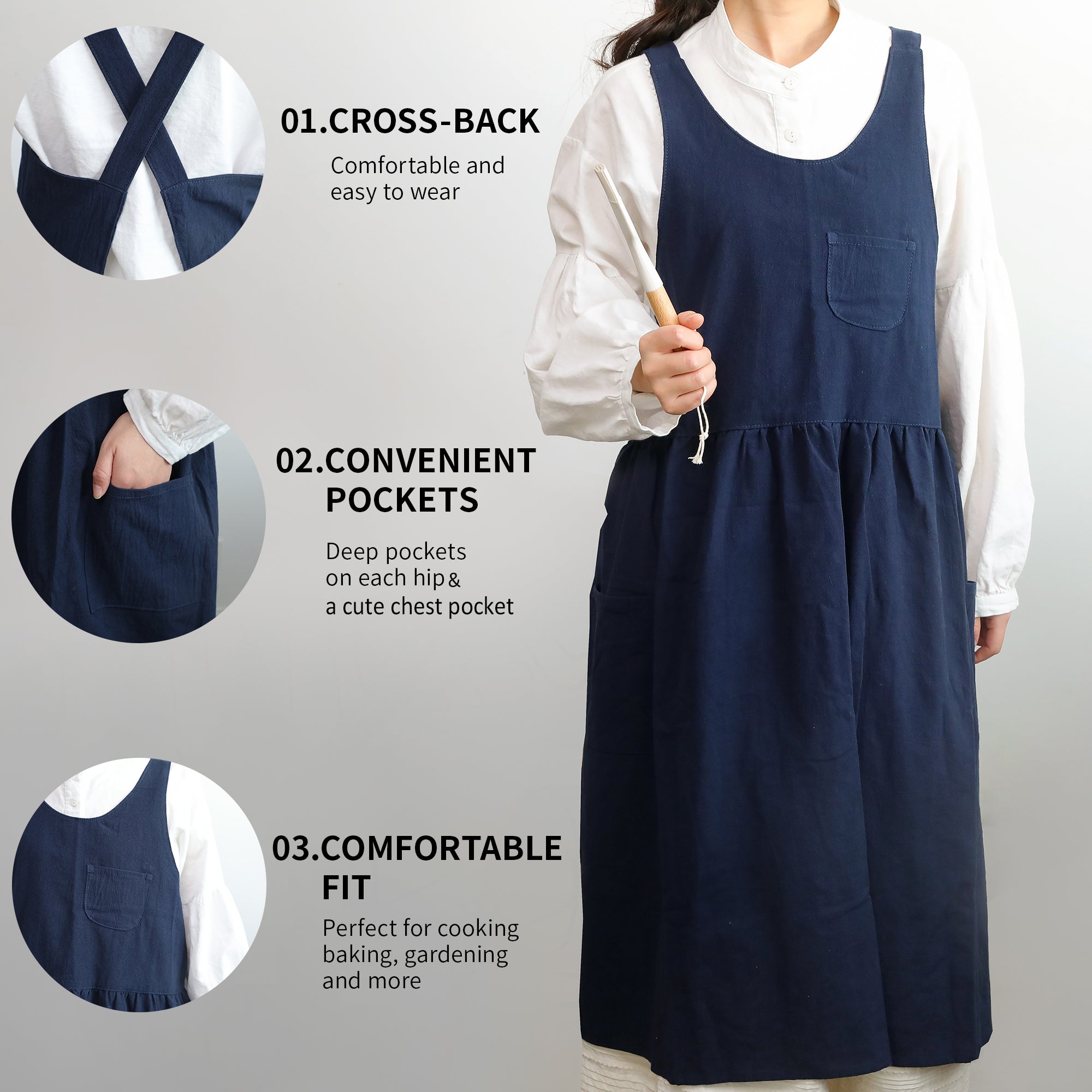 100% Cotton Cross - Back Pinafore Apron Dress - Hanee Aprons