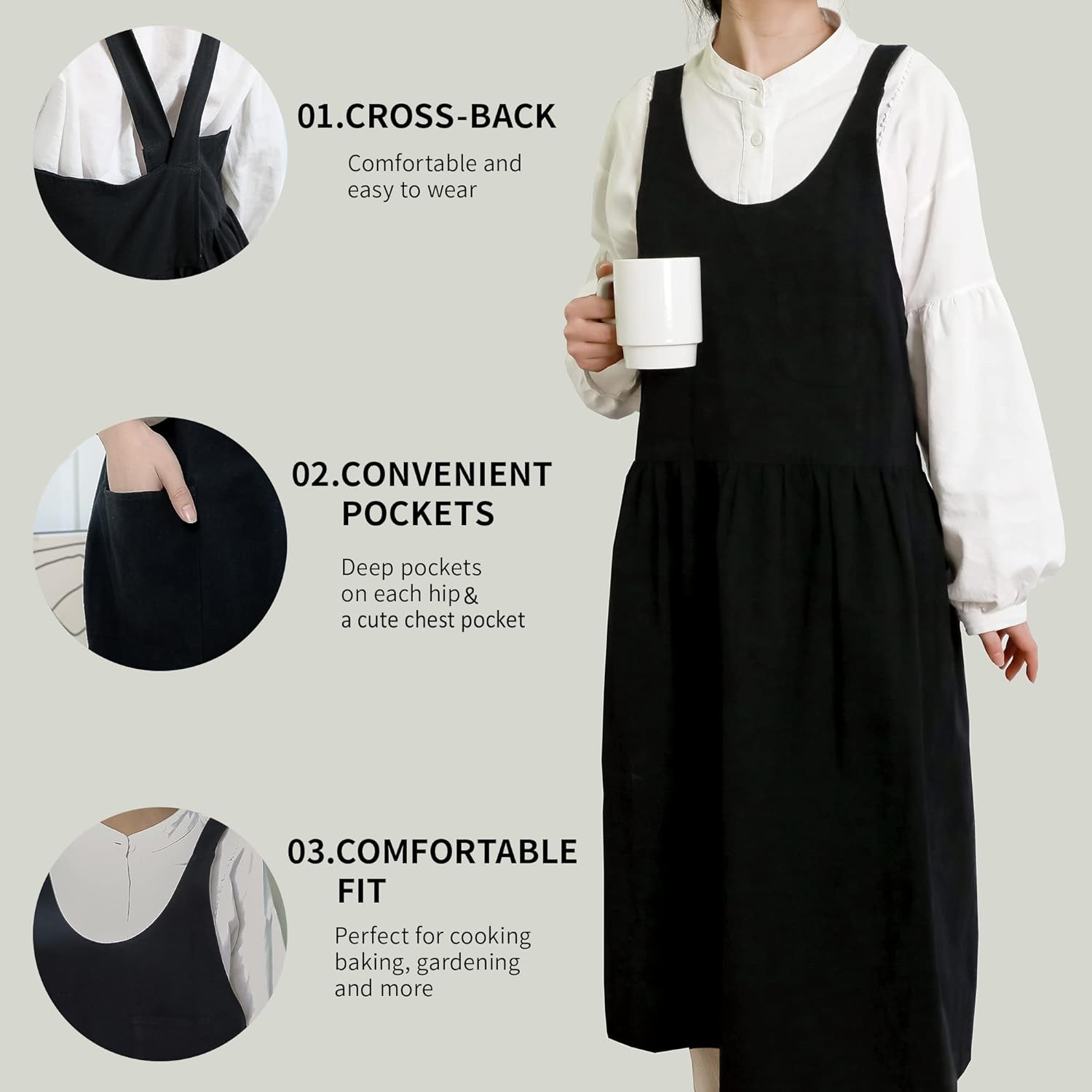 100% Cotton Cross - Back Pinafore Apron Dress - Hanee Aprons