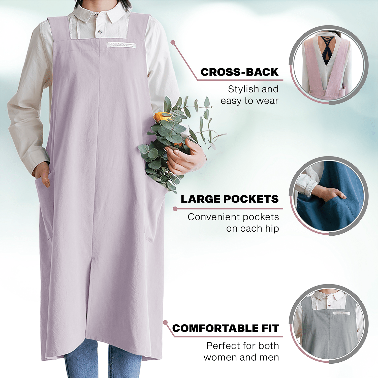 100% Cotton No - Tie Cross - Back Aprons - Hanee Aprons