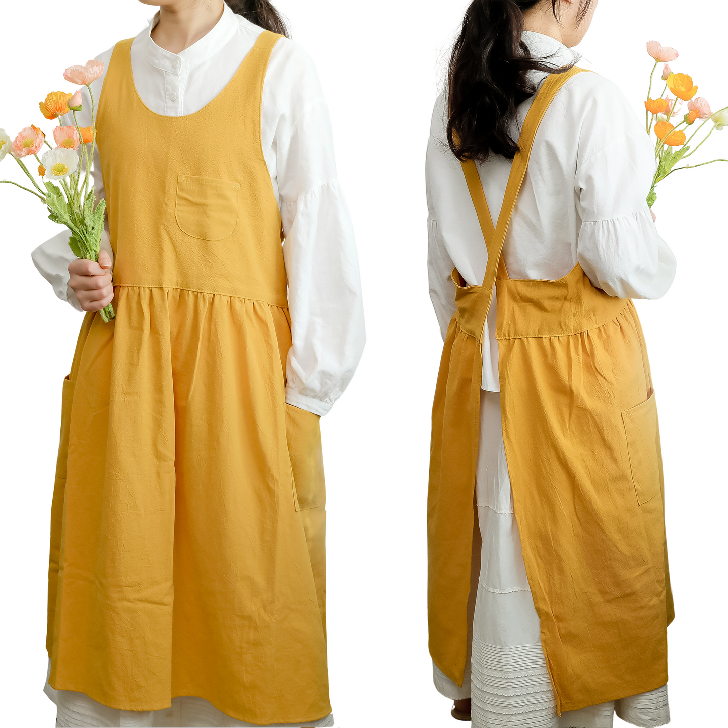 100% Cotton Cross-Back Pinafore Apron Dress