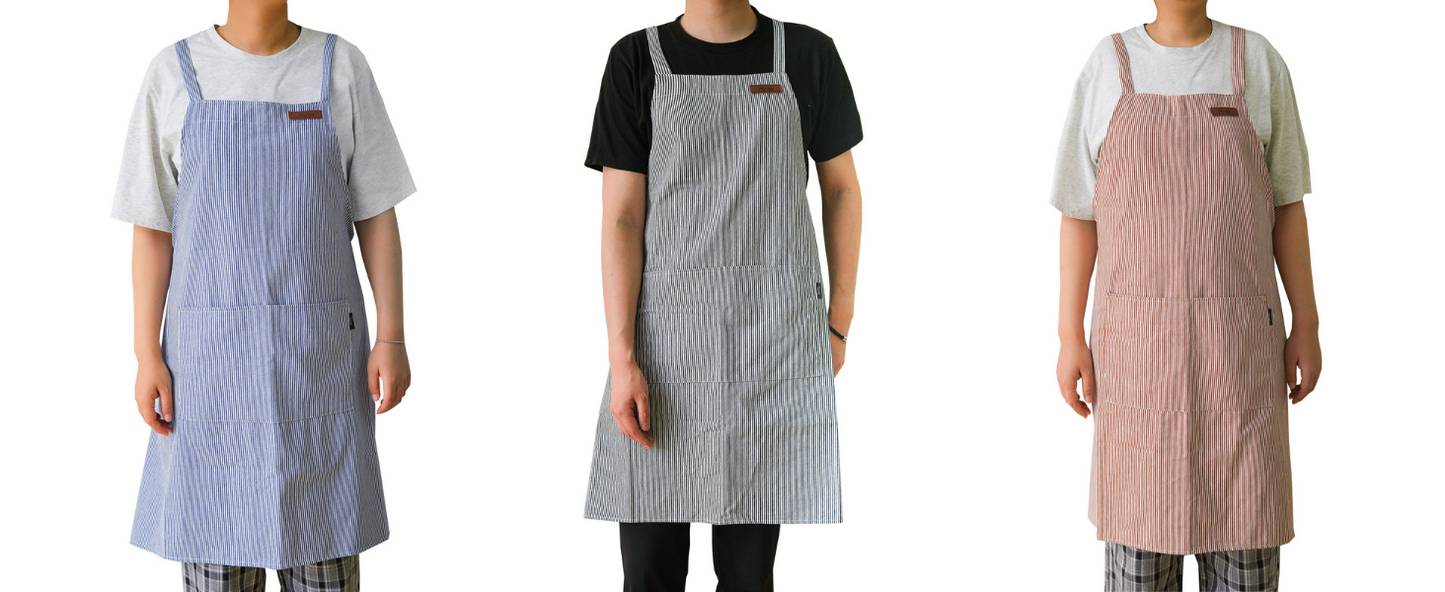 Striped Cotton Canvas Cross-Back Aprons