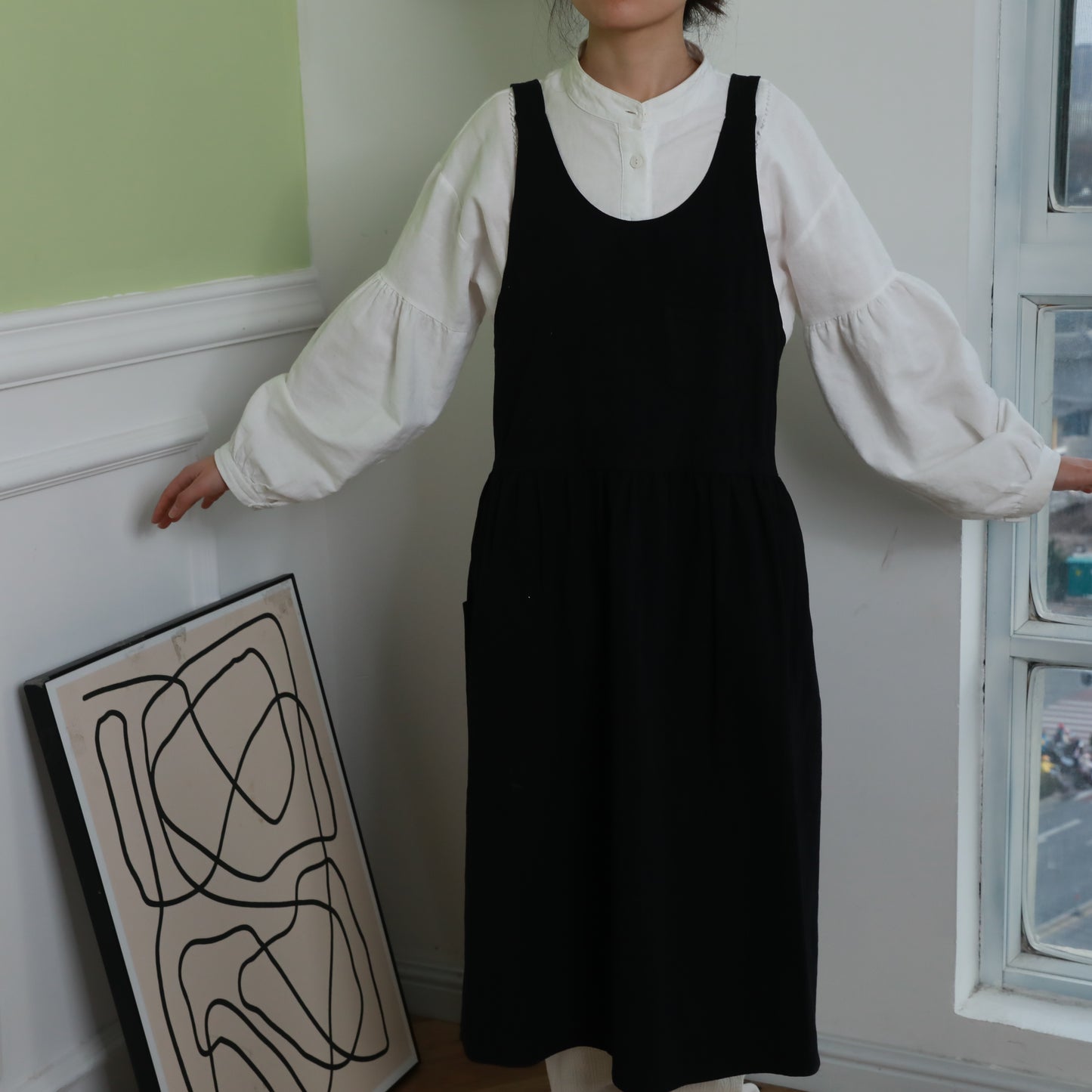 100% Cotton Cross-Back Pinafore Apron Dress