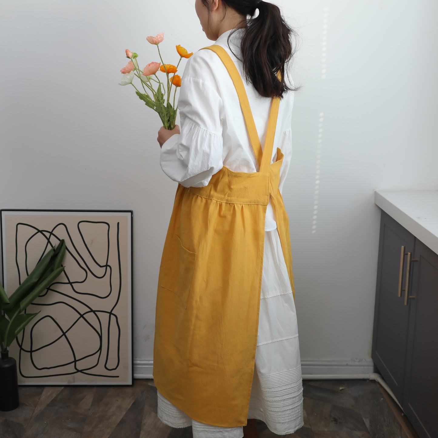 100% Cotton Cross-Back Pinafore Apron Dress