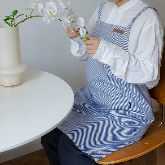 Striped Cotton Canvas Cross-Back Aprons